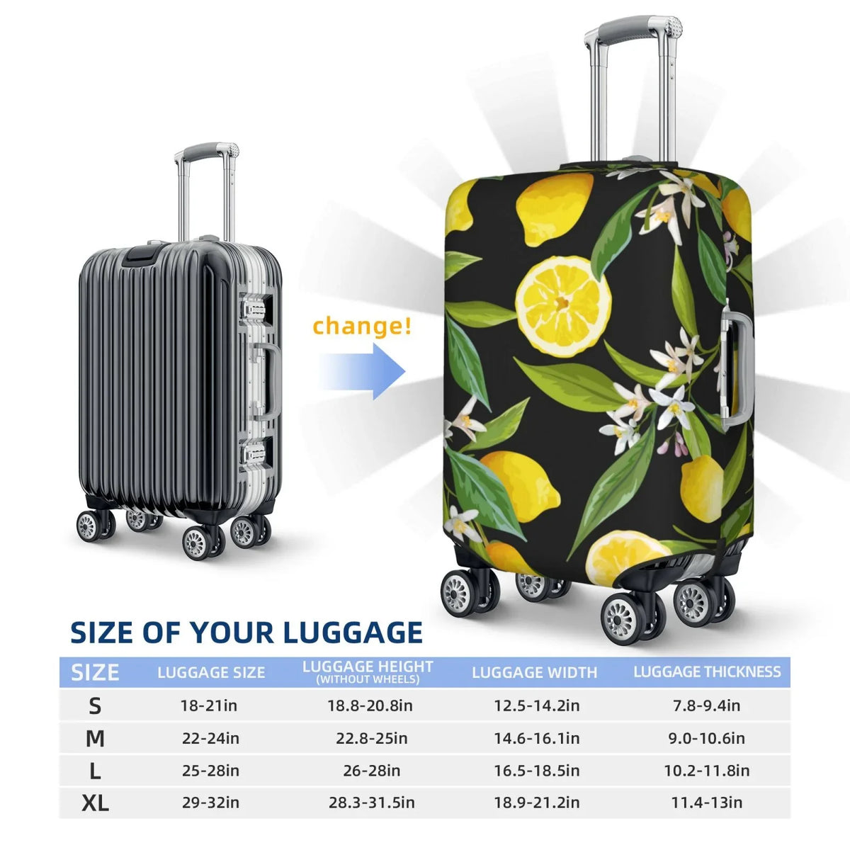 Adobk Lemon Fruits Flowers Leaves Luggage Protector Suitcase Cover, Stretch Suitcase Cover, Washable Luggage Covers For Suitcase For Women And Men, Travel Accessories-Small