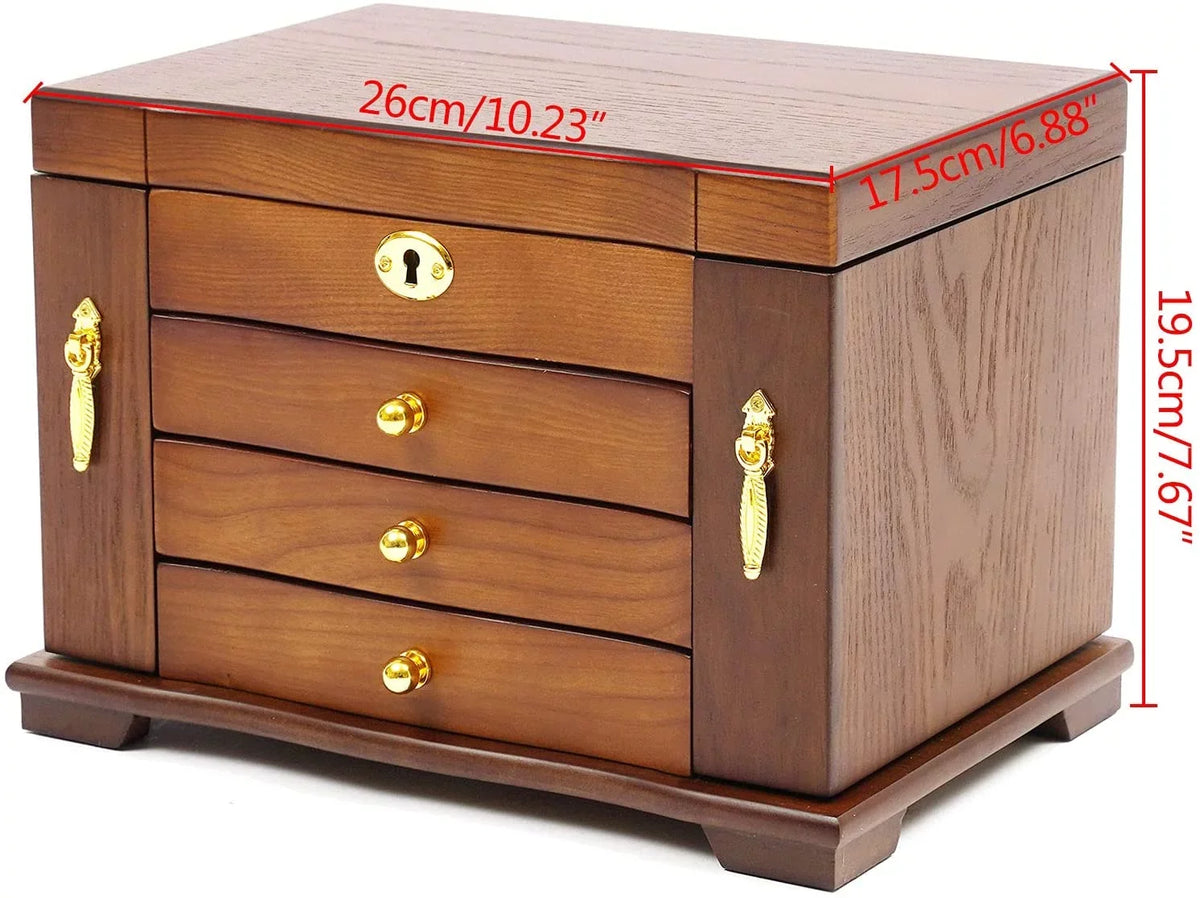 4 layers Wooden Gemstone Display Case Jewelry Storage Case W/ 4 Drawers and 2 Swing-out Cabinets
