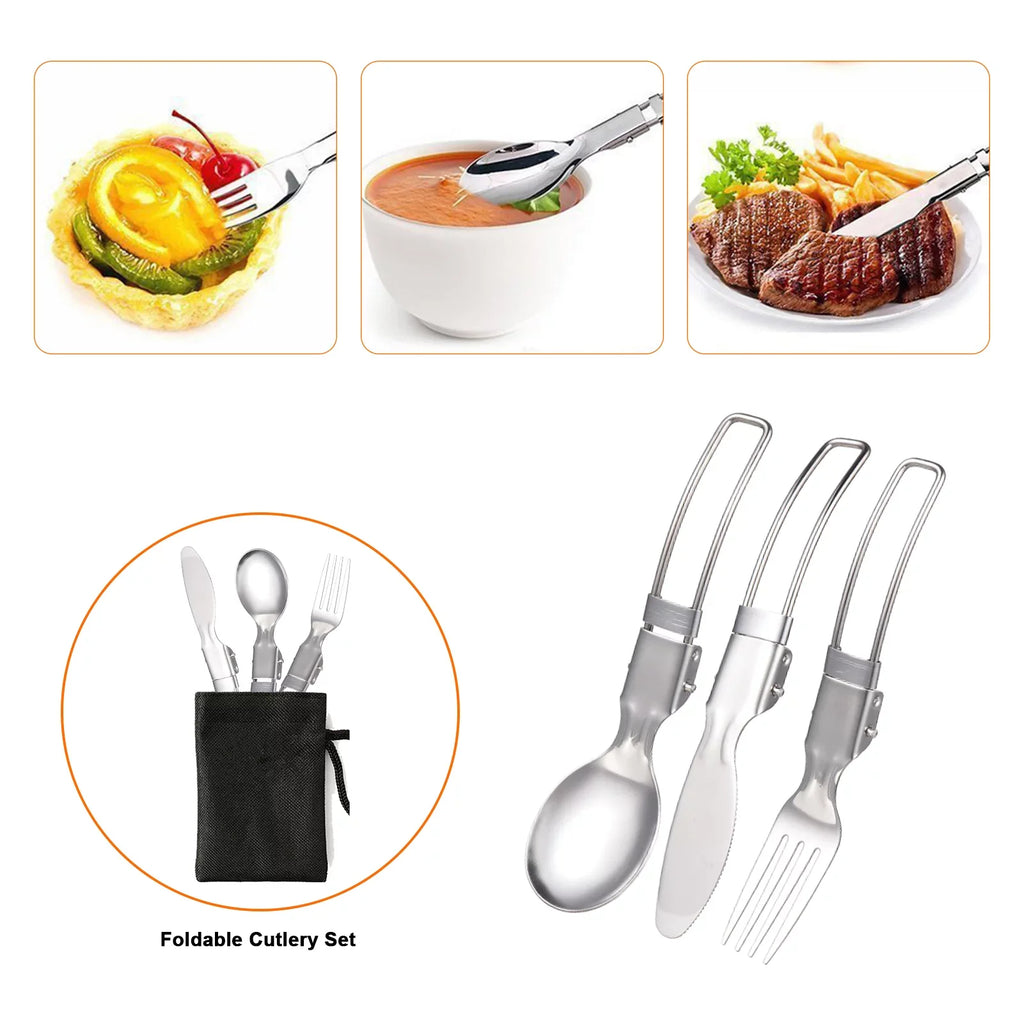 ammoon Cooking Utensils Set with Camping Stove Lightweight Aluminum Pot and Stainless Steel Cutlery Ideal for Backpacking and Picnics