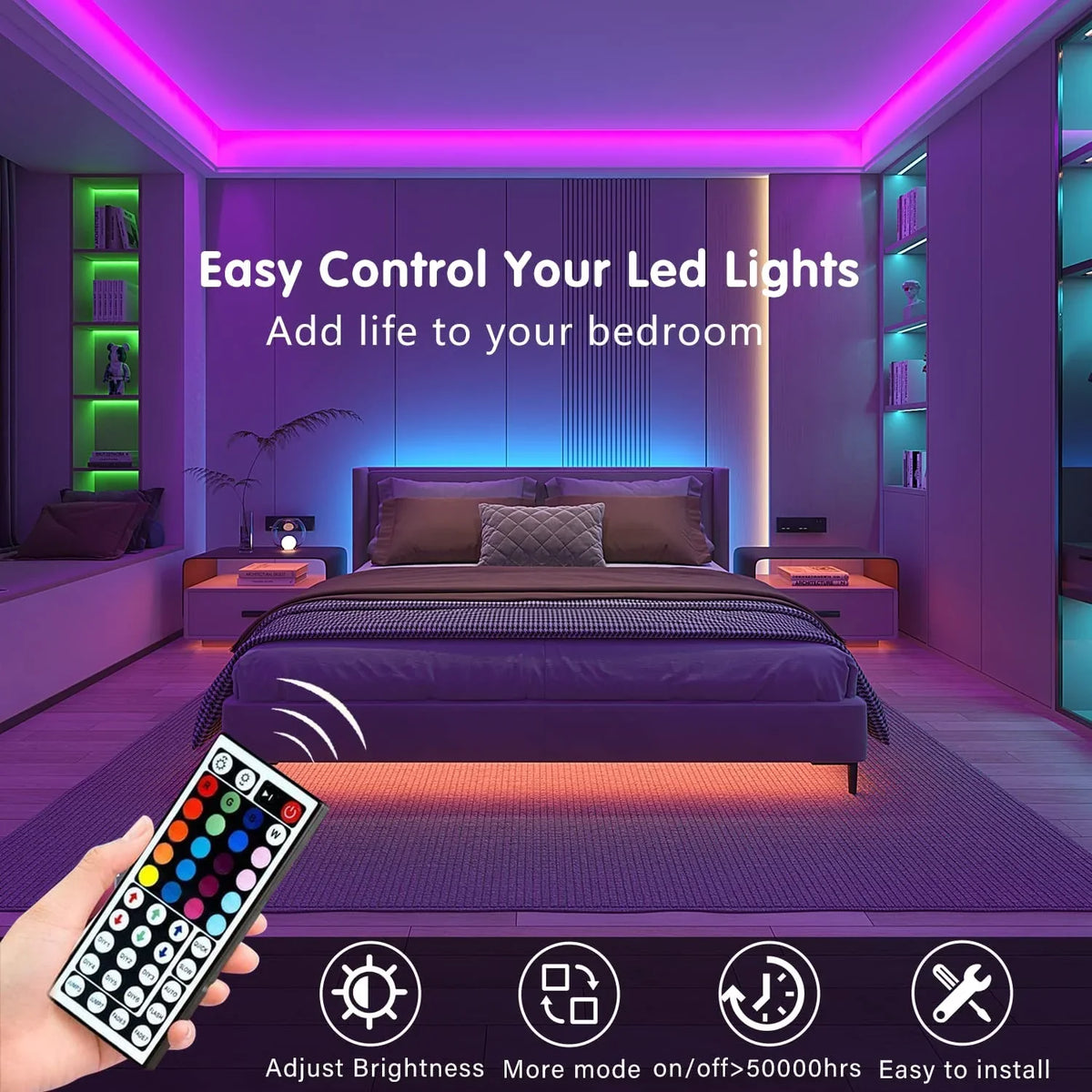 100ft Led Strip Lights (2 Rolls of 50ft) Bluetooth Smart App Music Sync Color Changing  Led Light Strip with Remote and Power Adapter,Led Lights for Bedroom Room Home Decor Party Festival
