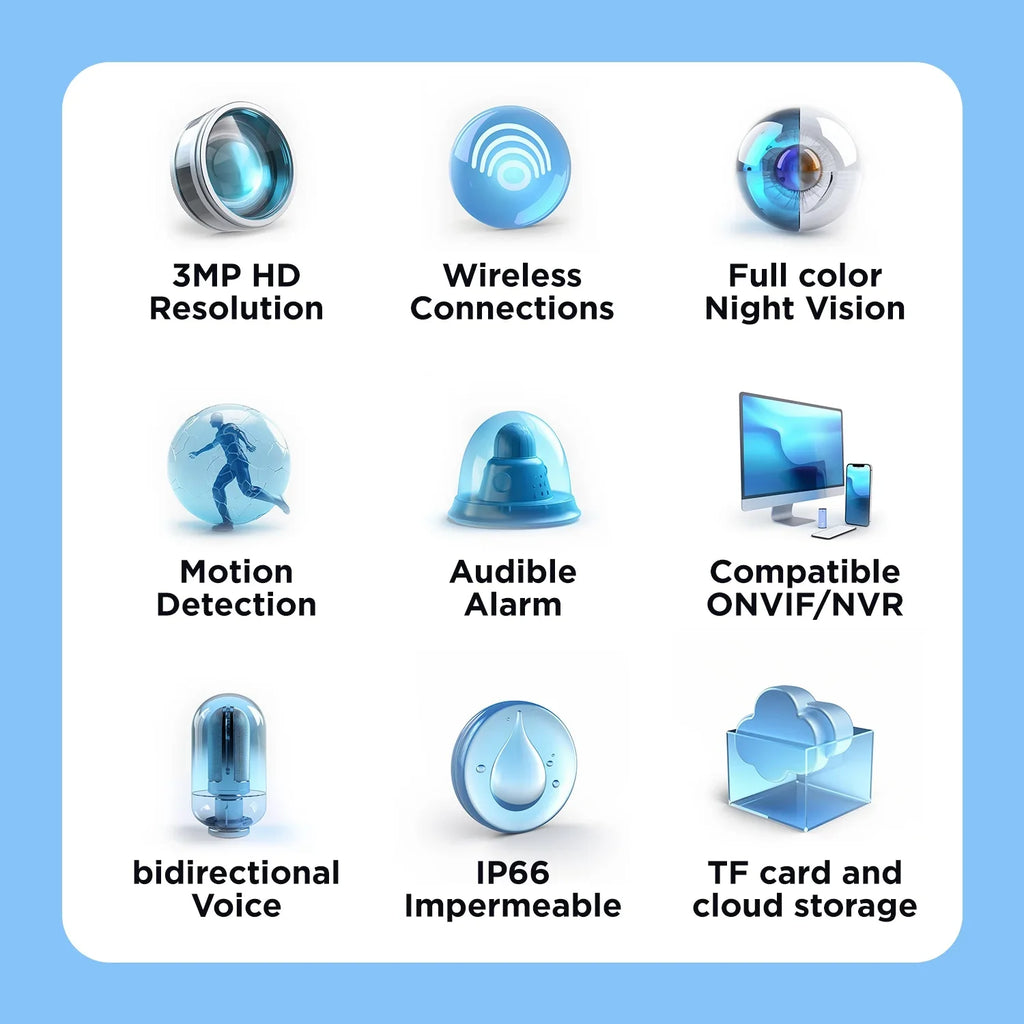 2k Security Camera, WiFi Camera with Outdoor Night Vision, Waterproof Camera for Home Security System, 3mp Ultra Hd With 360 Alarm