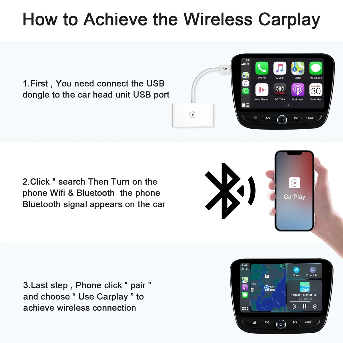 Replacement for Apple Wireless Carplay Adapter Dongle  iPhone  Car Navigation Player