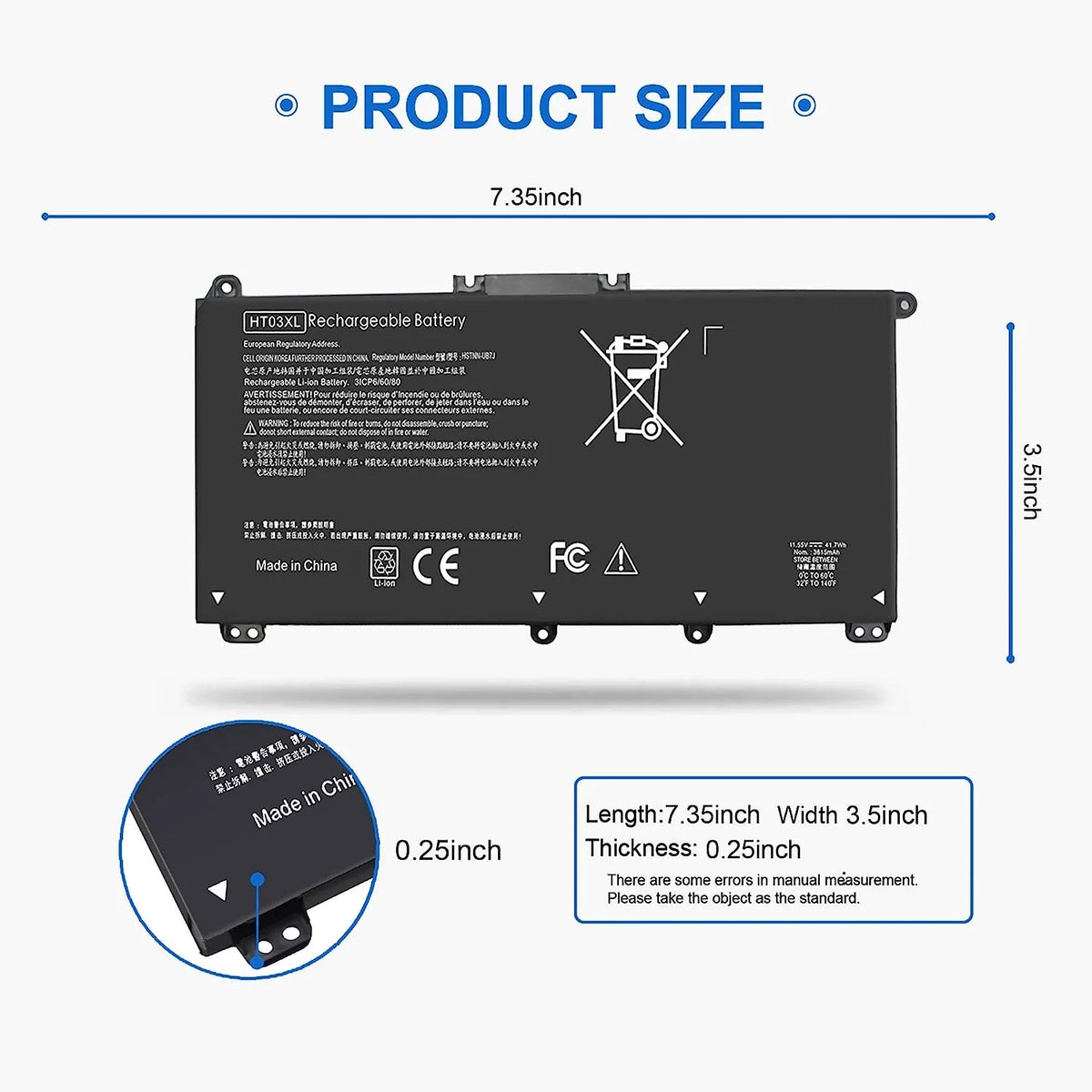 41.7Wh HT03XL L11119-855 Laptop y for  Pavilion 14- 14- 14- 15- 240 245 G7 14-CK0001LA 14-CK0061ST