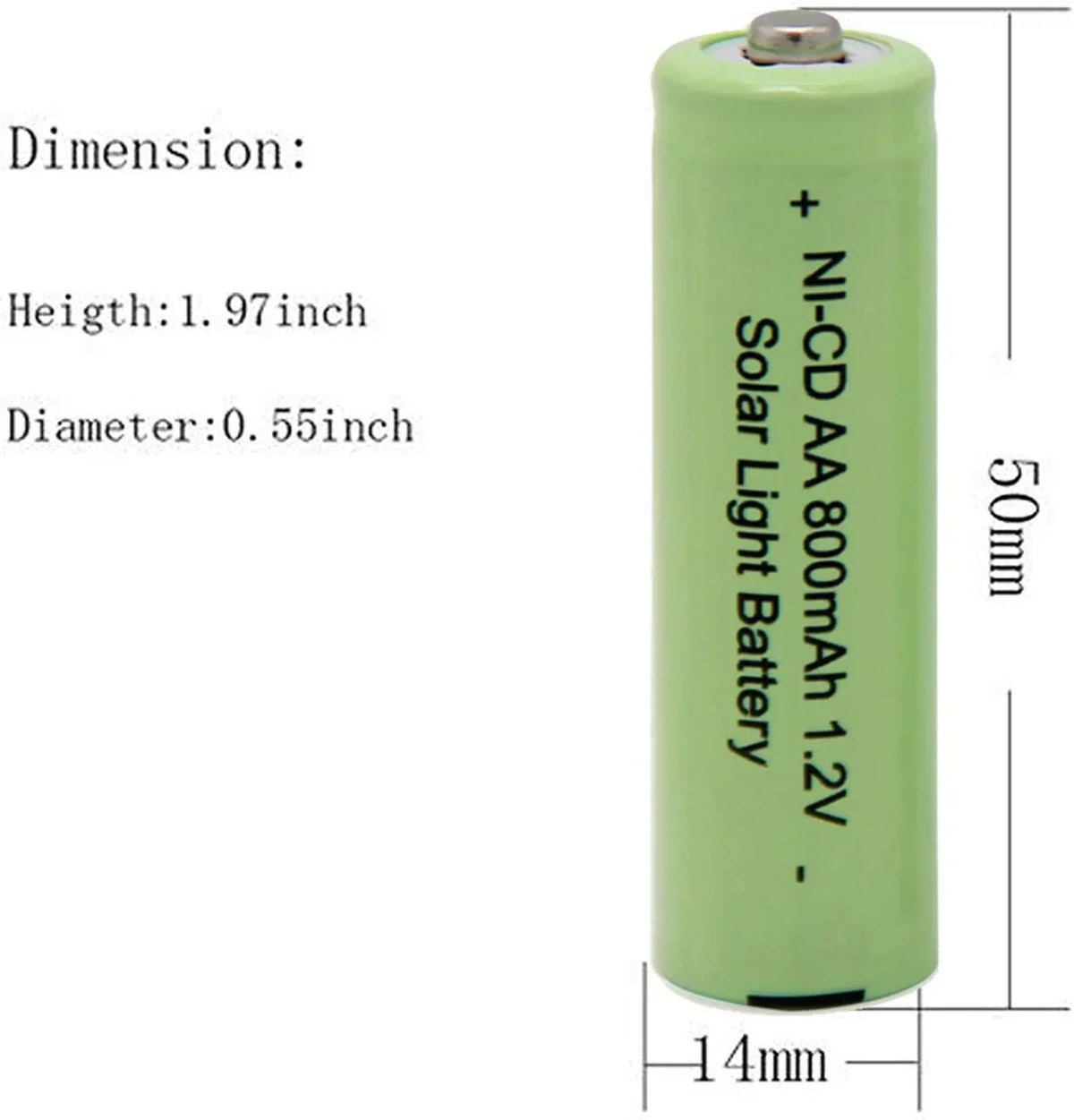 NiCd 800mAh 1.2V Rechargeable Batteries for Outdoor Solar Garden Lights, Remotes, Mice Solar Light Batteries (8 )