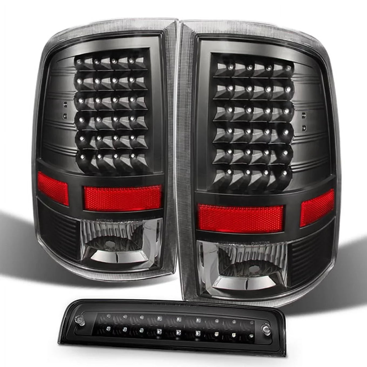 '- For 2009-18 Dodge Ram 1500 | 2010-18 Ram 2500 3500 Pickup  Black Taillights Pair +  3Rd Brake Lamp