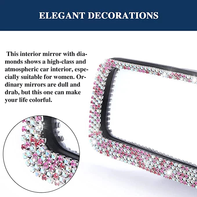 Bling Car Rearview Mirror, Car Bling Decorations Rear View Mirror with  Glass, Bling Car Interior Accessories for Women and Tee