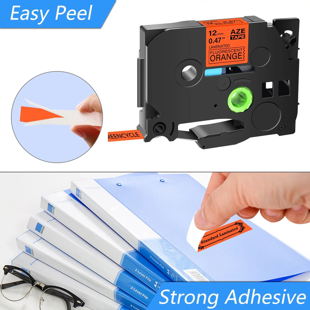 8 Pack Compatible for Brother P-Touch  TZe TZe-B31 TZB31 -B31 TZeB31 Label Tape 12mm 0.47'' Black on Fluorescent Orange Laminated use in Cube -D600 H110 D210 D400 Label Maker