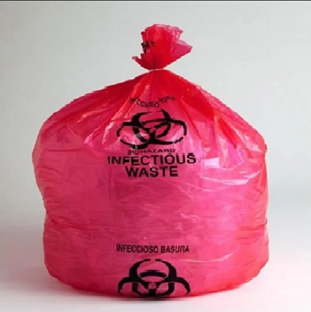 24"x24" Biohazard Infectious Waste Liners Bags, Red, 7-10 Gal, 1.5 Mil, 200 Pcs