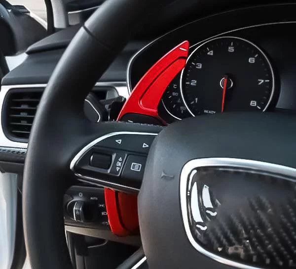 Xotic Tech Steering Wheel Paddle Shifter Cover Trim,  Aluminum Alloy, Compatible With Audi A3 A4 A5 A6 A7 A8 S3 S4 S5 S6 S7 S8 RS3 RS6 Q3 Q5 SQ5 Q7 (Red)