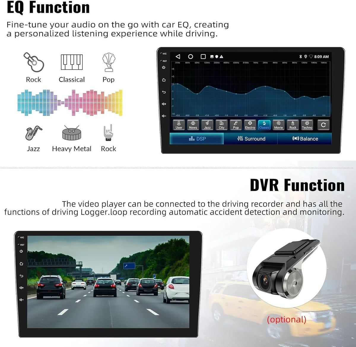 1G+32G Android Single Din Car Stereo with  Navigation Rimoody 10.1'' Touch Screen Car Radio with Bluetooth WiFi  Mirror Link  Head Unit + Backup Camera