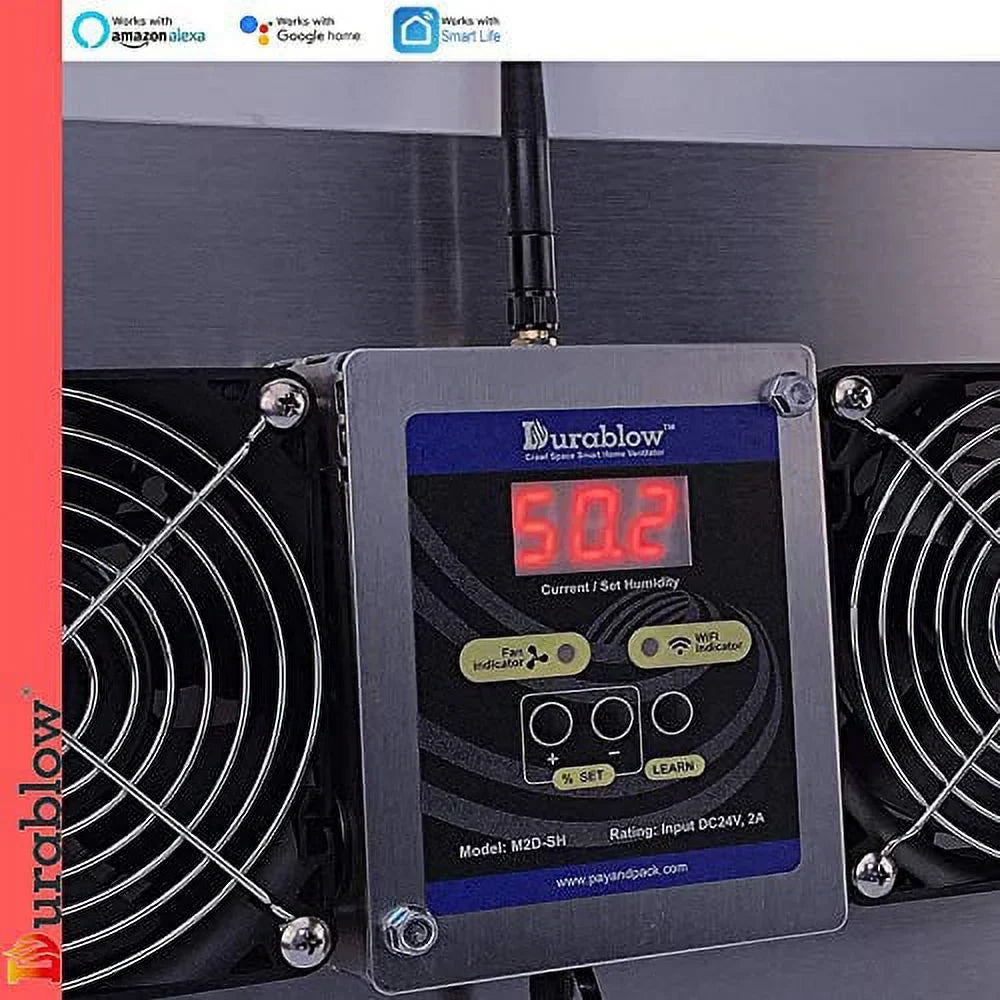M2D- Air-Out WiFi Smart Home Remote Crawl Space Ventilator, Humidity, Radon Mitigation, Compatible with Alexa, Google Home