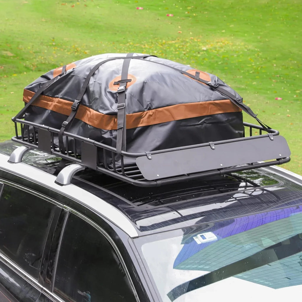 Thten 54" x 34" Heavy Duty Roof Rack, Rooftop Cargo Carrier Basket with Waterproof Bag, Tie Down Strap, Net, Rack Extension and Car Top Luggage Holder for , 150lb Capacity, Steel Construction