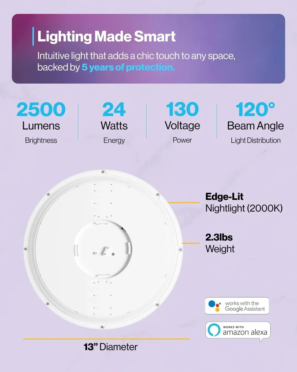 Sunco Smart  Flush Mount Ceiling Light Fixture 24W 2500LM 13 Inch  Color Changing  Night Light for Bedroom Kitchen Hallway Amazon Alexa Google Home Compatible  Energy Star 4 Pack