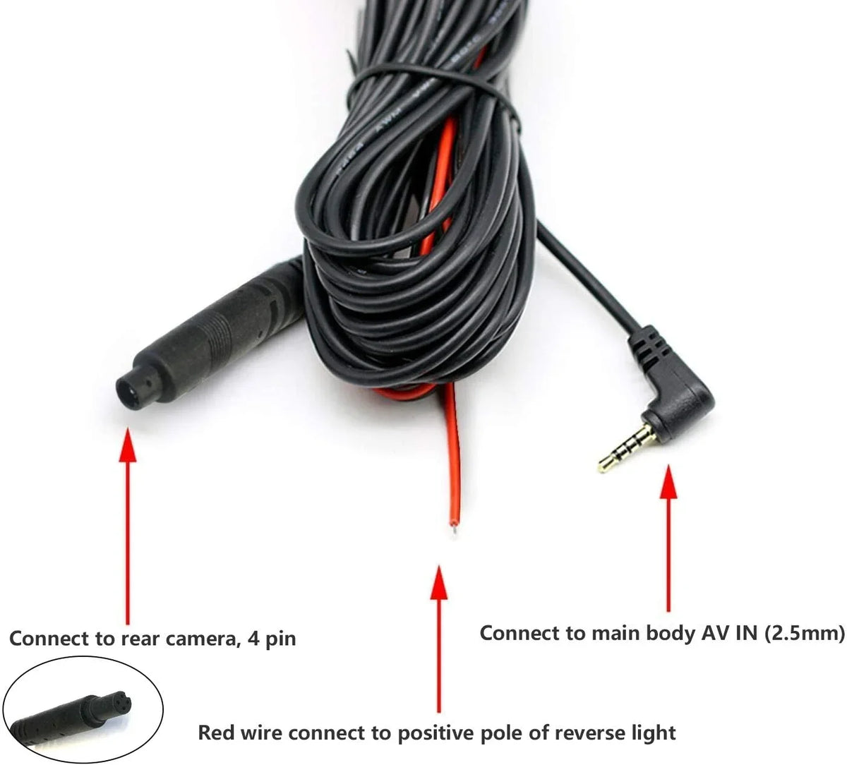 50Feet Backup Camera Extension Cord Cable for  Dash Cam(4 pin,2.5mm)