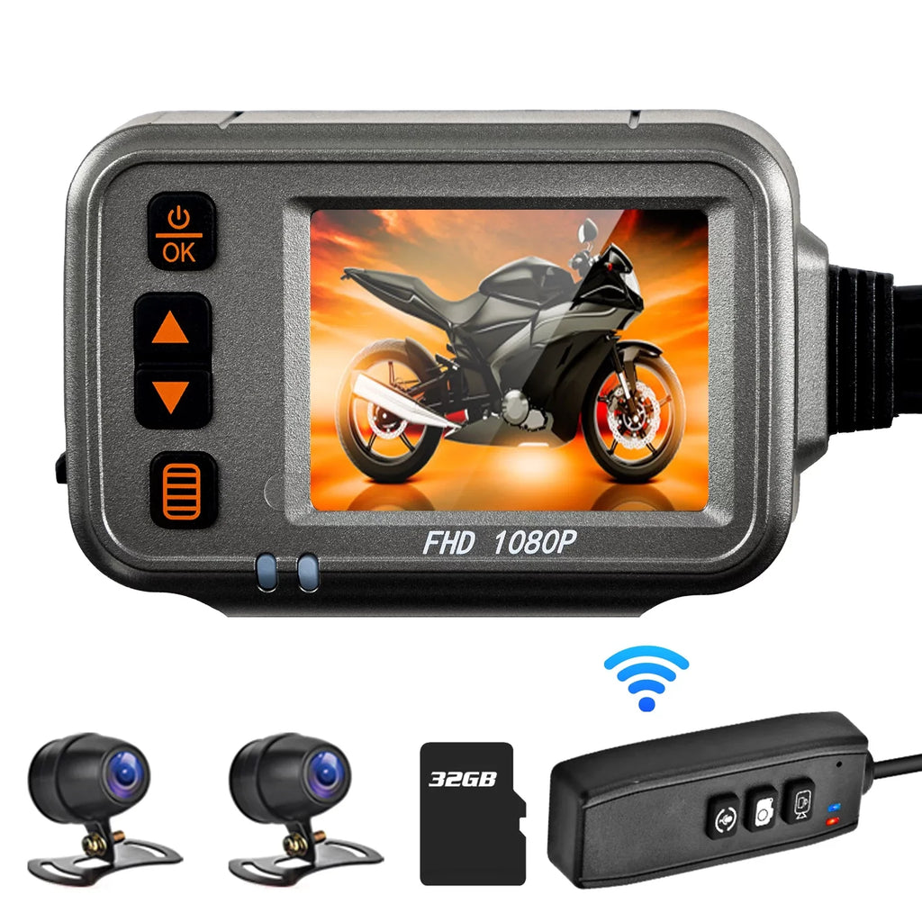 Andoer Motorcycle Camera, Full  1080p Dual Lens Dash Cam, Wide Angle, Timed Recording, Waterproof
