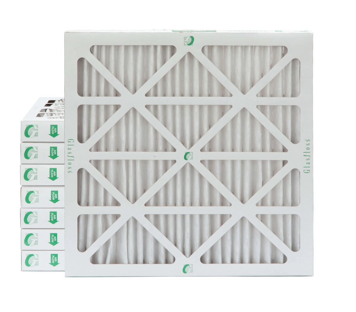 24x24x2  10 Pleated  Furnace Air Filters by Glasfloss Industries. ( 8 Pack ) Exact Size: 23-3/8 x 23-3/8 x 1-3/4