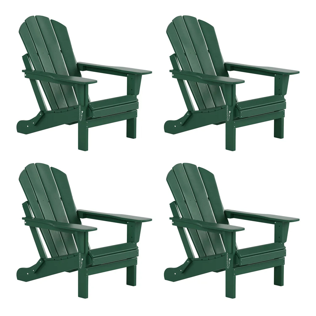 Classic Outdoor Patio Folding Poly Adirondack Chairs (Set of 4), Dark Green