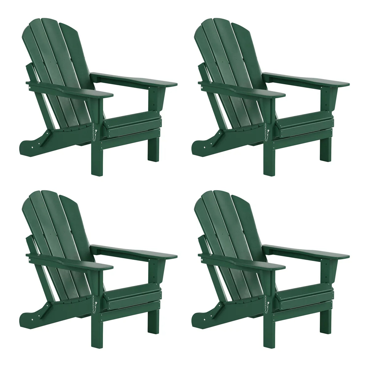 Classic Outdoor Patio Folding Poly Adirondack Chairs (Set of 4), Dark Green