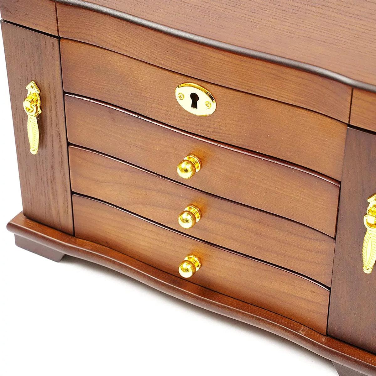 4 layers Wooden Gemstone Display Case Jewelry Storage Case W/ 4 Drawers and 2 Swing-out Cabinets