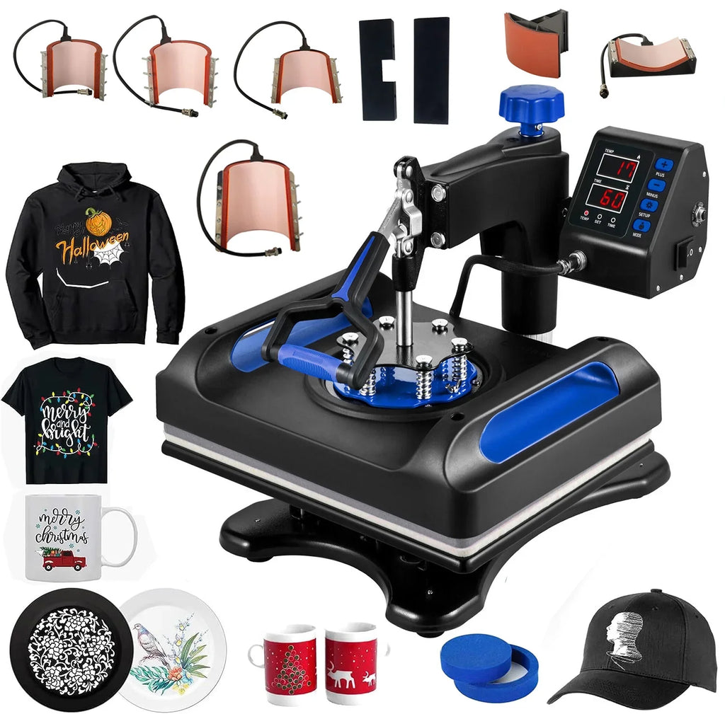 Blue Heat Press Machine 8 in 1, 15 x 15 Inches Sublimation Transfer Printer, Digital Precise  Control Printing, 360 Swing Away Vinyl Transfer Printer for T-Shirts, Canvas Bag, Pillow, Banner
