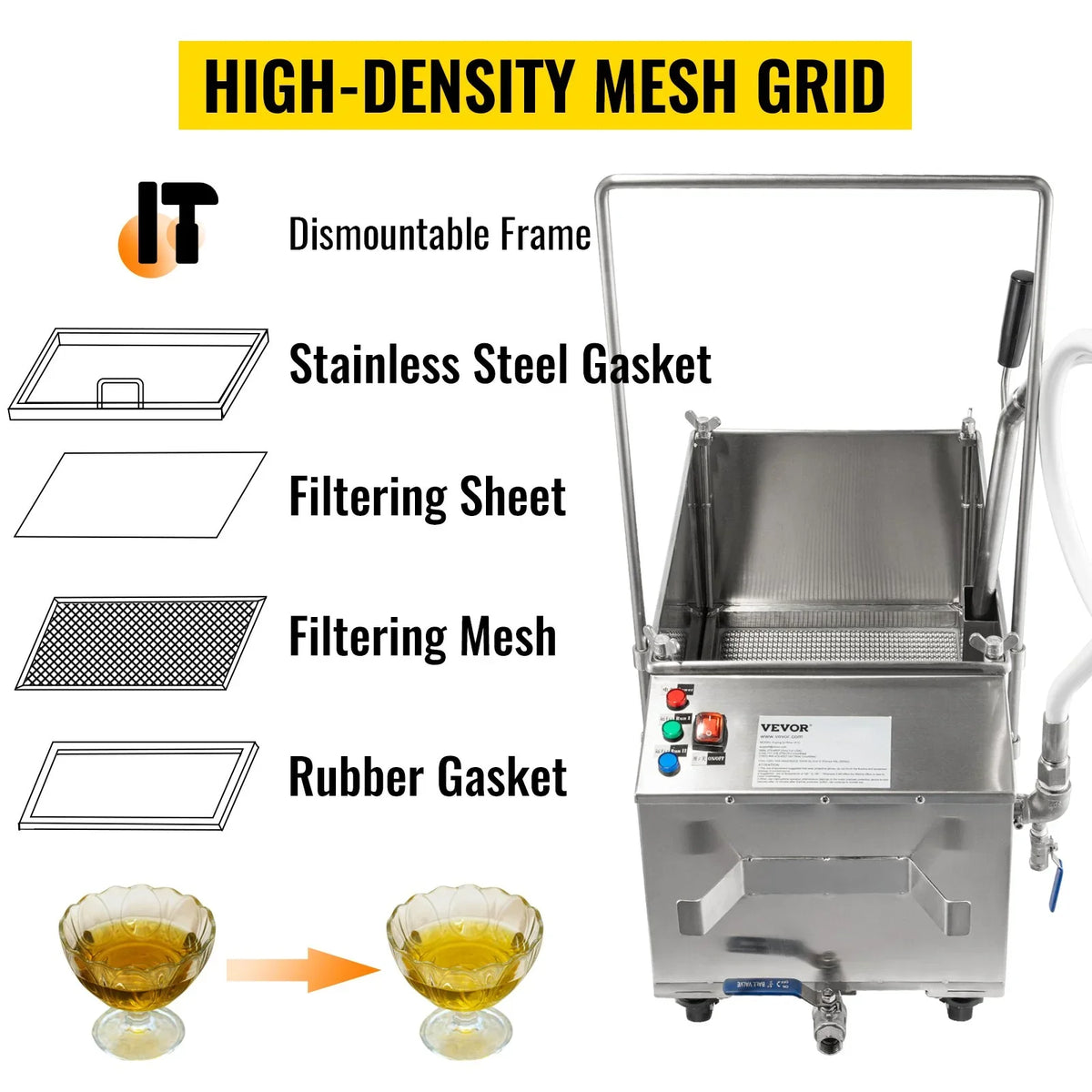 116 lbs Mobile Fryer Filter, 300W Oil Filtration System with Pump and Hose at 110V