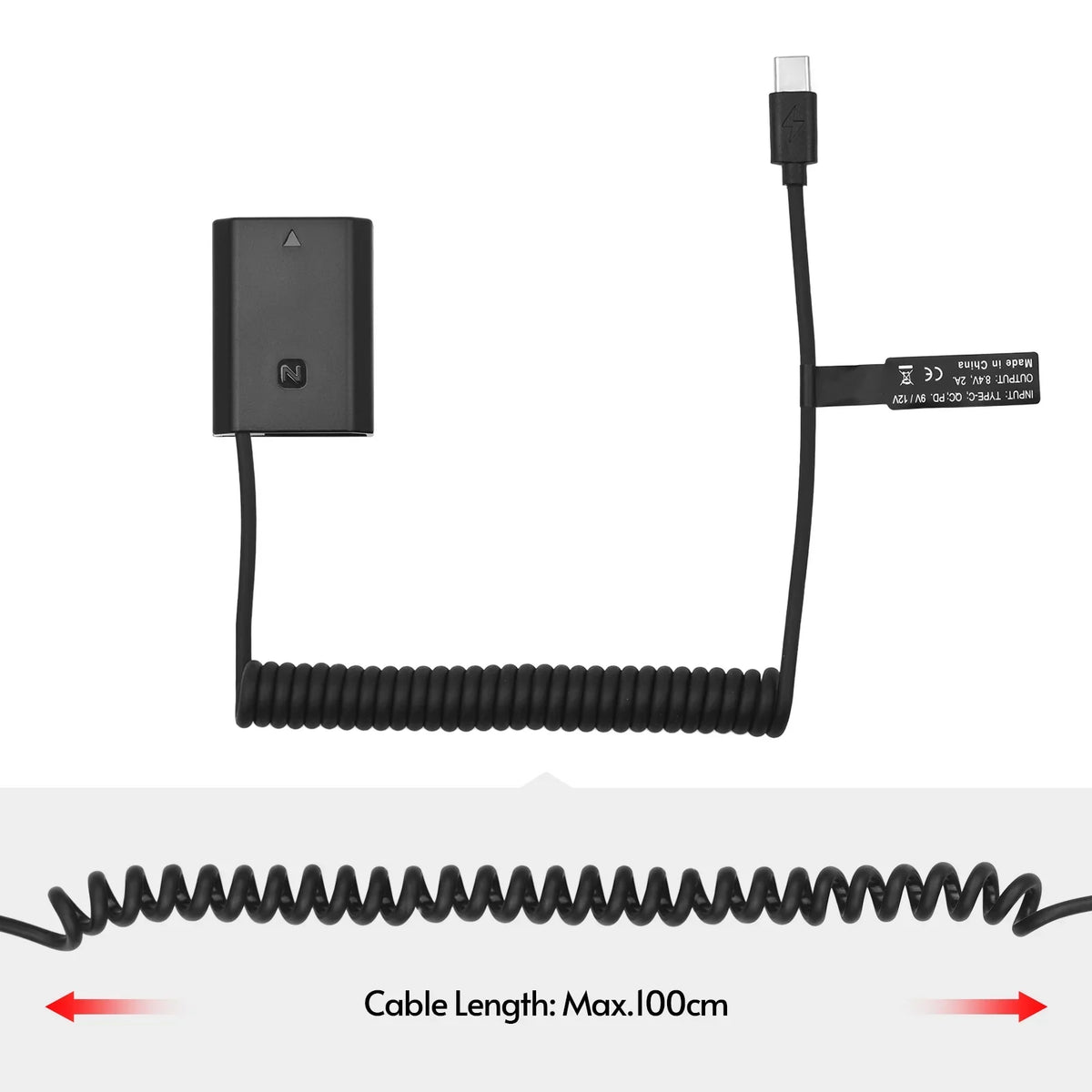 Andoer -FZ100 Dummy Battery -C Coupler Adapter with  Type-C Spring  Cable Replacement for Sony Alpha A6600 A7C A7III A7SIII A7RIII A7RIV A9 A9II A9R A9S Cameras