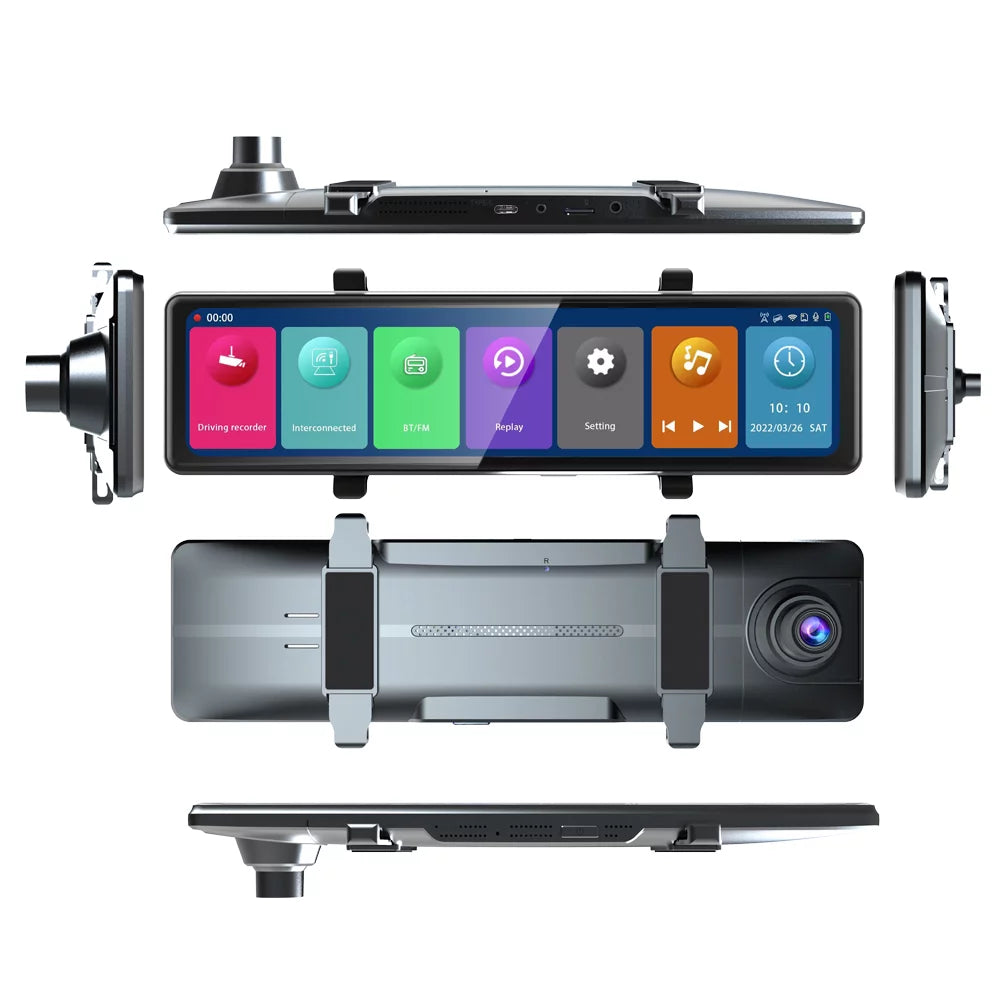 3 Cameras Dash Cam 12in 2.5K Clear Car Rearview Mirror Car Video Recording Touched Screen Car Recorder Carplay Auto Driving Recorder