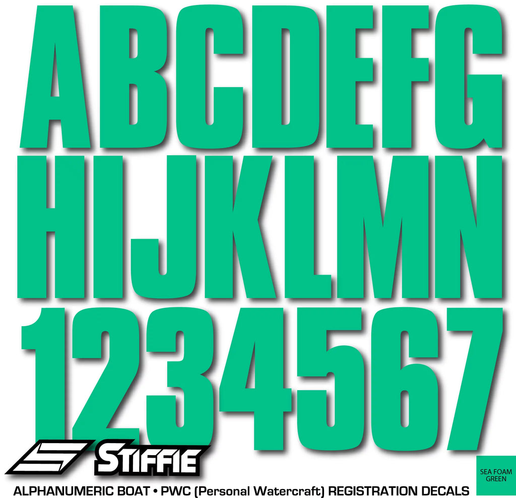 Uniline SeaFoam Green 3" Alpha-Numeric Identification Custom Kit Registration Numbers & Letters Marine Stickers Decals for Boats & Personal Watercraft
