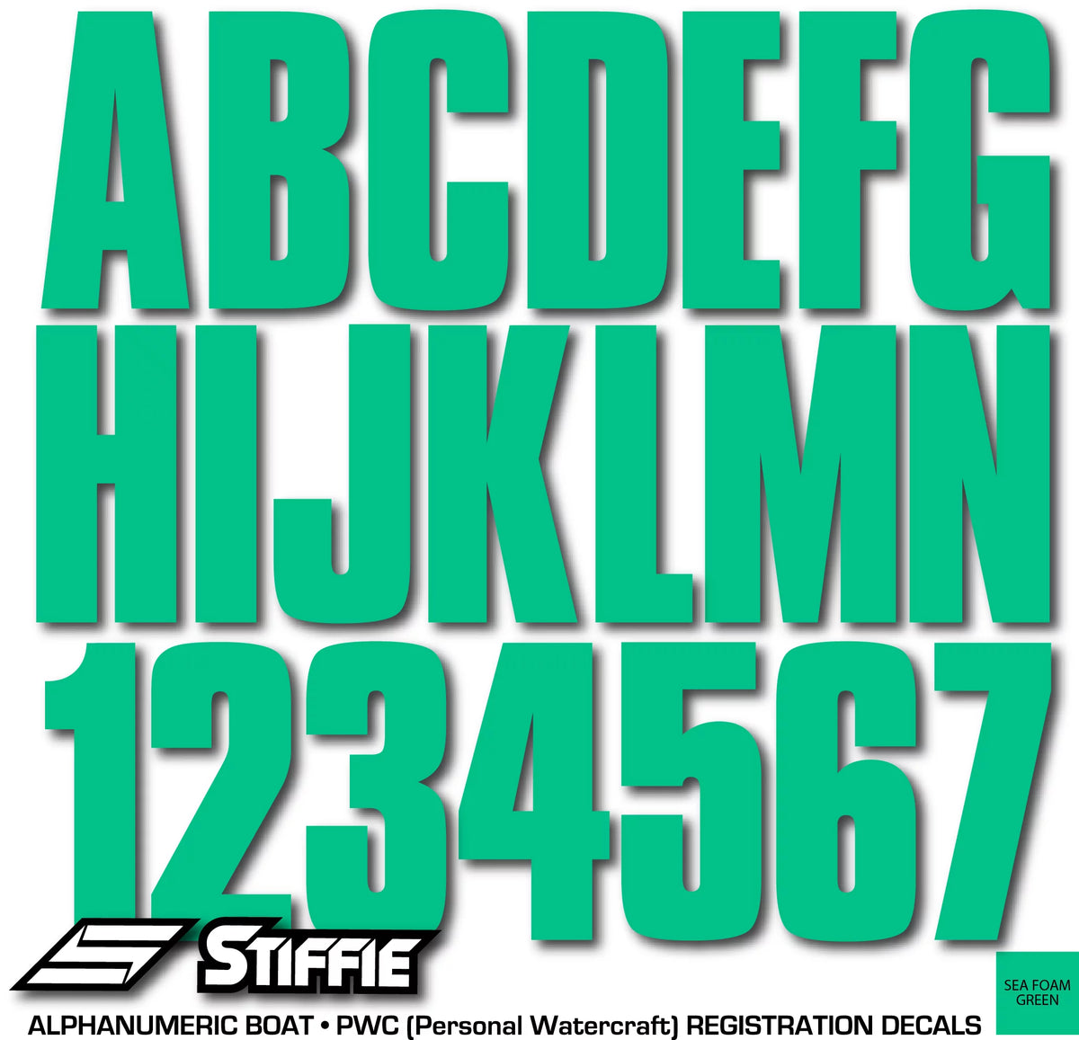 Uniline SeaFoam Green 3" Alpha-Numeric Identification Custom Kit Registration Numbers & Letters Marine Stickers Decals for Boats & Personal Watercraft