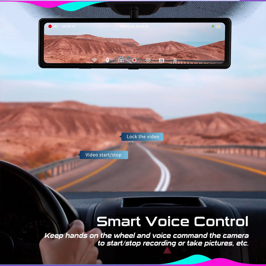 5MP 12" Mirror Dash Cam- Vantop H812  Front and Rear Mirror Dash Cam with Built-in  and Voice Control