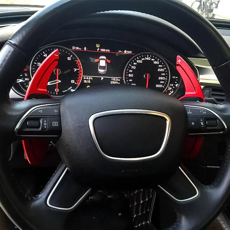 Xotic Tech Steering Wheel Paddle Shifter Cover Trim,  Aluminum Alloy, Compatible With Audi A3 A4 A5 A6 A7 A8 S3 S4 S5 S6 S7 S8 RS3 RS6 Q3 Q5 SQ5 Q7 (Red)