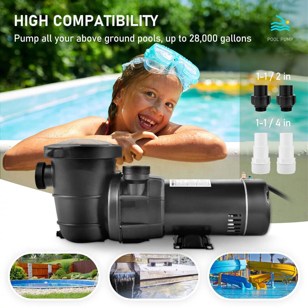 1.5HP 92GPM Above Ground  Swimming Pool Pump w/Strainer Filter 3450rpm 1100 W