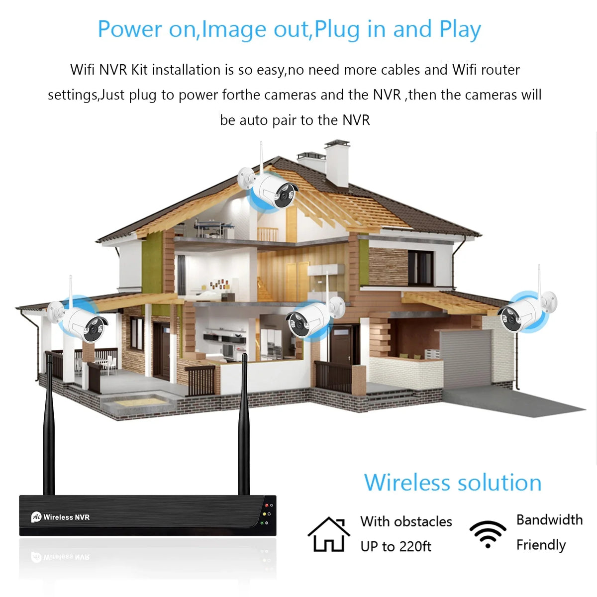 8CH 1080P Wireless Camera System, 8Channel 1080P   + 8PCS 1080P 2.0MP Indoor Outdoor  Cameras with Night Vision, Motion Alert, Tuya Smart App Remote Access, No Hard Drive