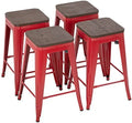 24 Inches Metal  Stools Set of 4 Counter Height Wood Seat Barstool Patio Stool Stackable Backless Stool Indoor Outdoor Metal Kitchen Stools  Chairs (Red)