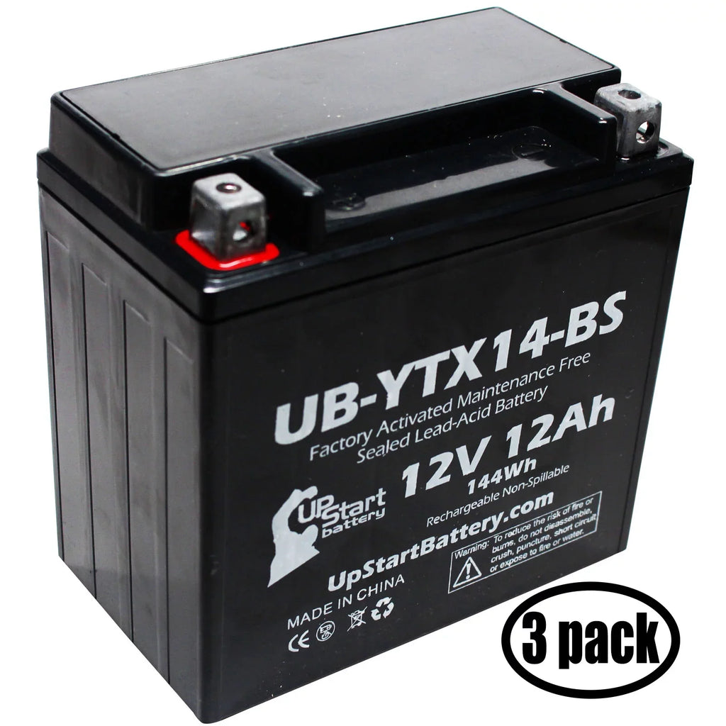 3-Pack UpStart Battery Replacement for 2010  F800ST,  800  Factory Activated, Maintenance Free, Motorcycle Battery - 12V, 12AH, -YTX14-