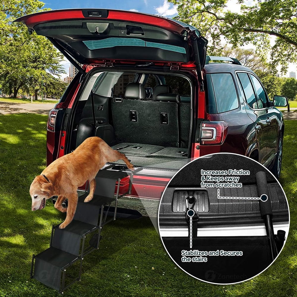 Sunb Foldable Pet Stairs Ramp,Metal Frame Portable 4 Steps Nonslip Stairs,Lightweight for High Beds,Trucks,,Car