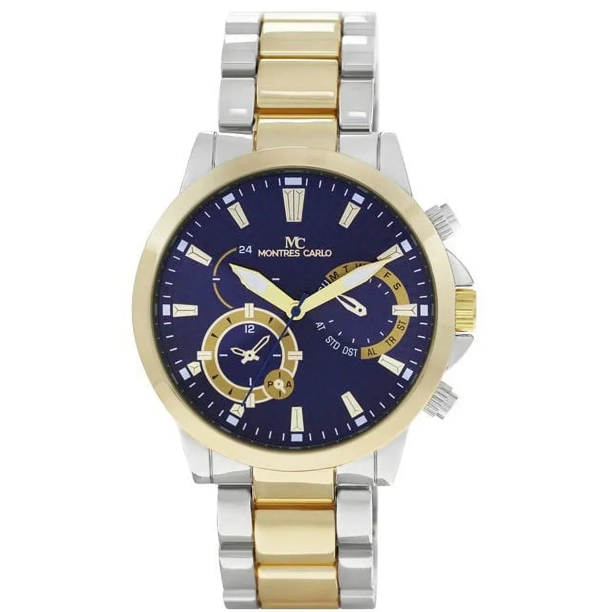45mm Montres Carlo Men's Fashion Quartz Metal Band Sports Dress Luxury Watch (Two Tone/Blue)
