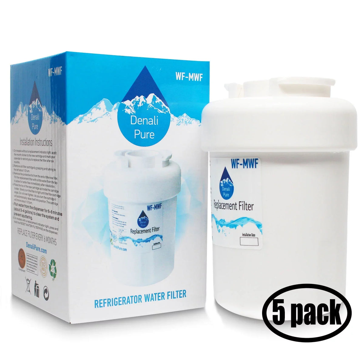 5-Pack Replacement for General Electric CFCP1NIZBSS Refrigerator Water Filter - Compatible with General Electric ,  Fridge Water Filter Cartridge - Denali Pure Brand