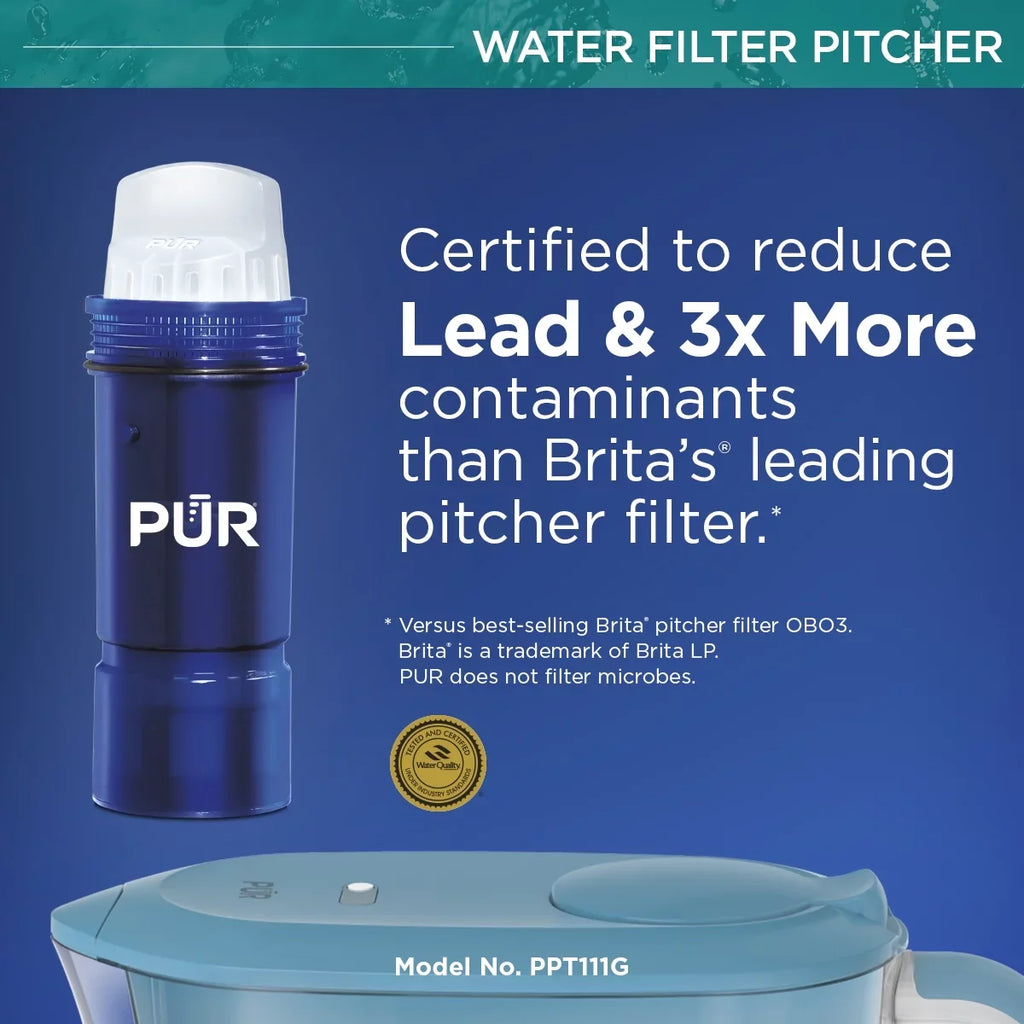 11-Cup Water Pitcher Filtration System, W 11.4" x H 10.4" x L 4.9", Aqua, PPT111G