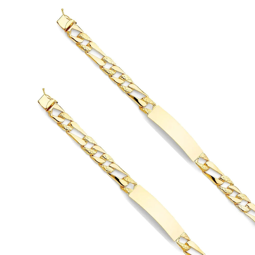 14k Yellow Gold Stamp Nugget Figaro Link  Bracelet - 8" | Elegant 14KY Gold Chain Bracelets for Women and Men| Weight 13.6 | Men’s Jewelry for Gift