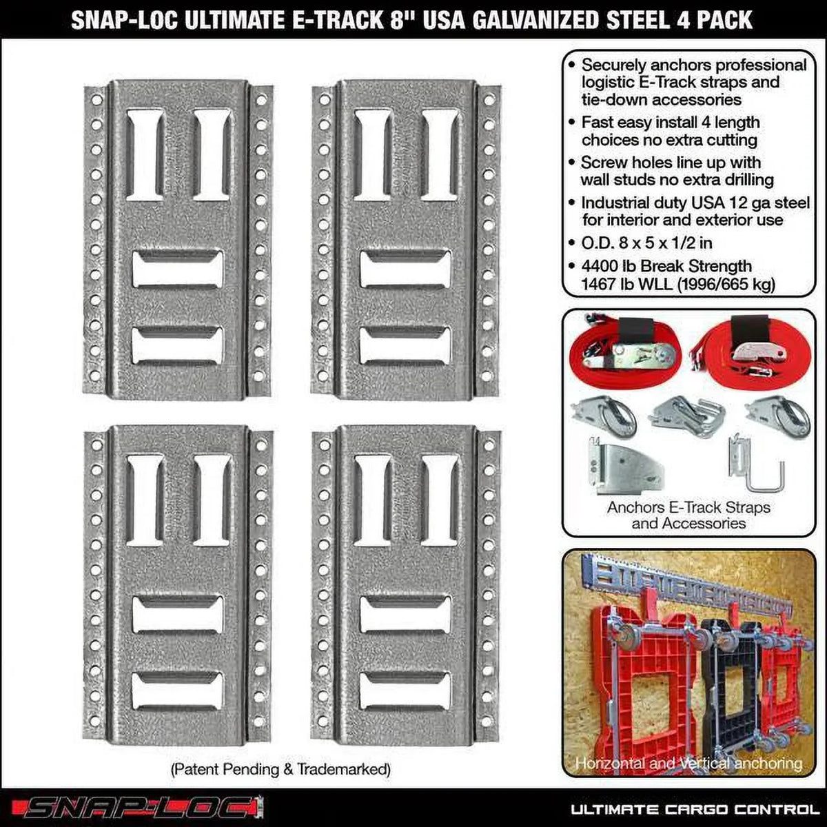 '- Fast-Track E-Track 8 Inch 4-Pack  Galvanized Steel Horizontal Vertical, Logistic Tie-Down for Pickups, Trucks, Trailers
