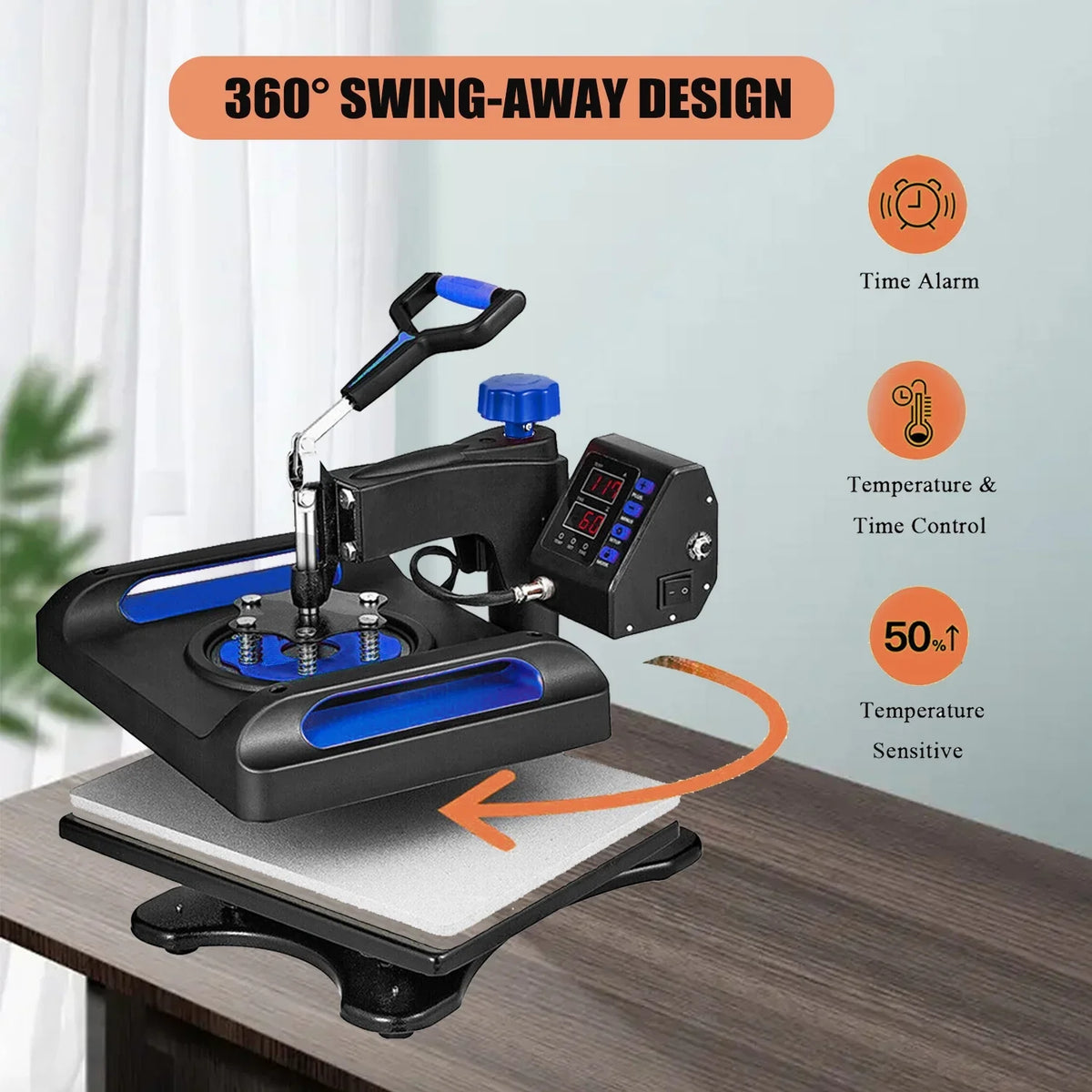 Blue Heat Press Machine 8 in 1, 15 x 15 Inches Sublimation Transfer Printer, Digital Precise  Control Printing, 360 Swing Away Vinyl Transfer Printer for T-Shirts, Canvas Bag, Pillow, Banner