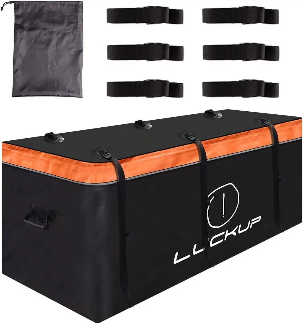 Trailer Hitch Cargo Bag Hitch Cargo Carrier Bag 20 Cubic Feet 100% Waterproof Include 6 Reinforced Straps Reflective Strip Design, Fits All Vehicles with Steel Cargo Basket, 59Lx24Wx24H,560L