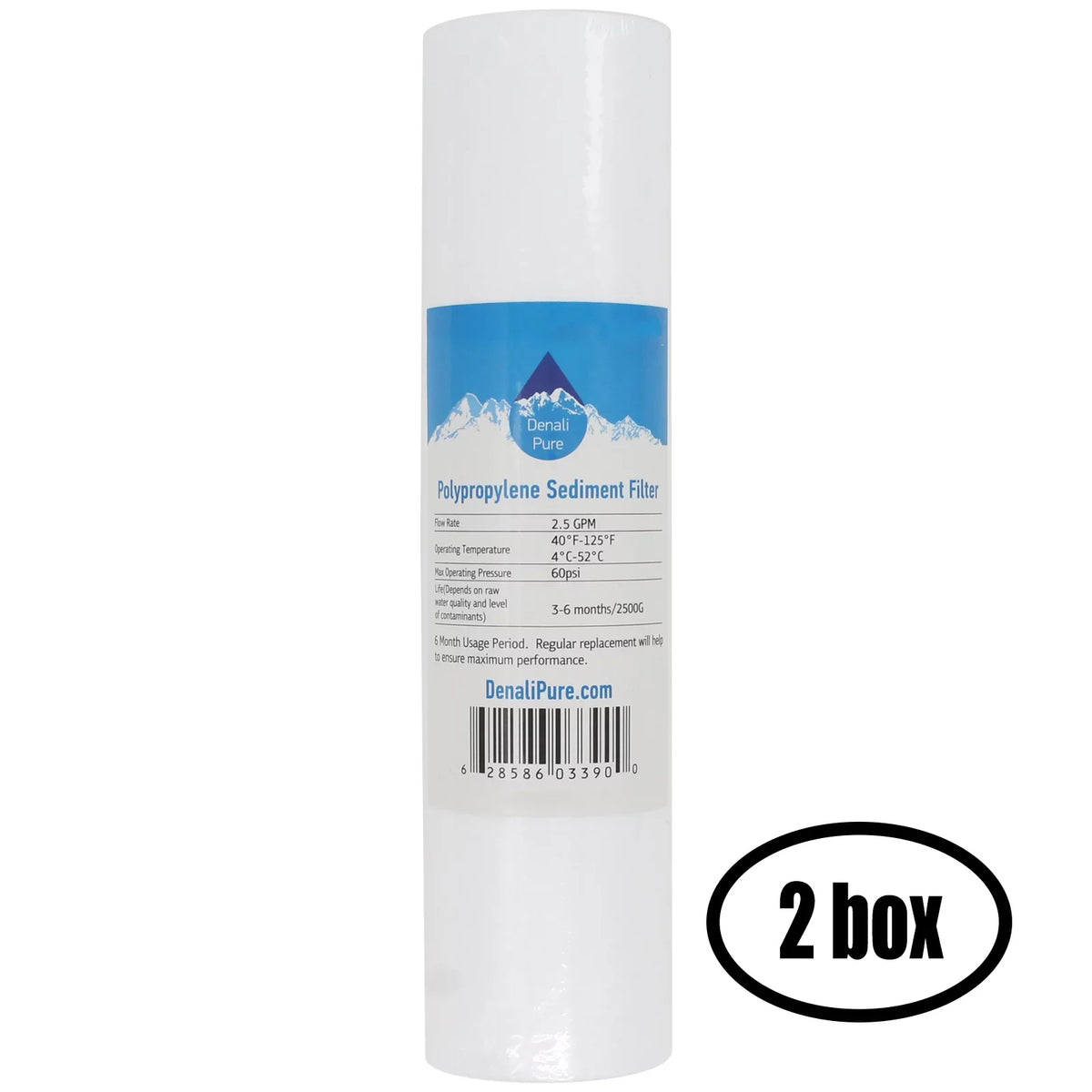 2 Boxes of Replacement for Crystal Quest --00308 Polypropylene Sediment Filter - Universal 10-inch 5-Micron Cartridge for   Voyager /Marine Water Filter System - Denali Pure Brand