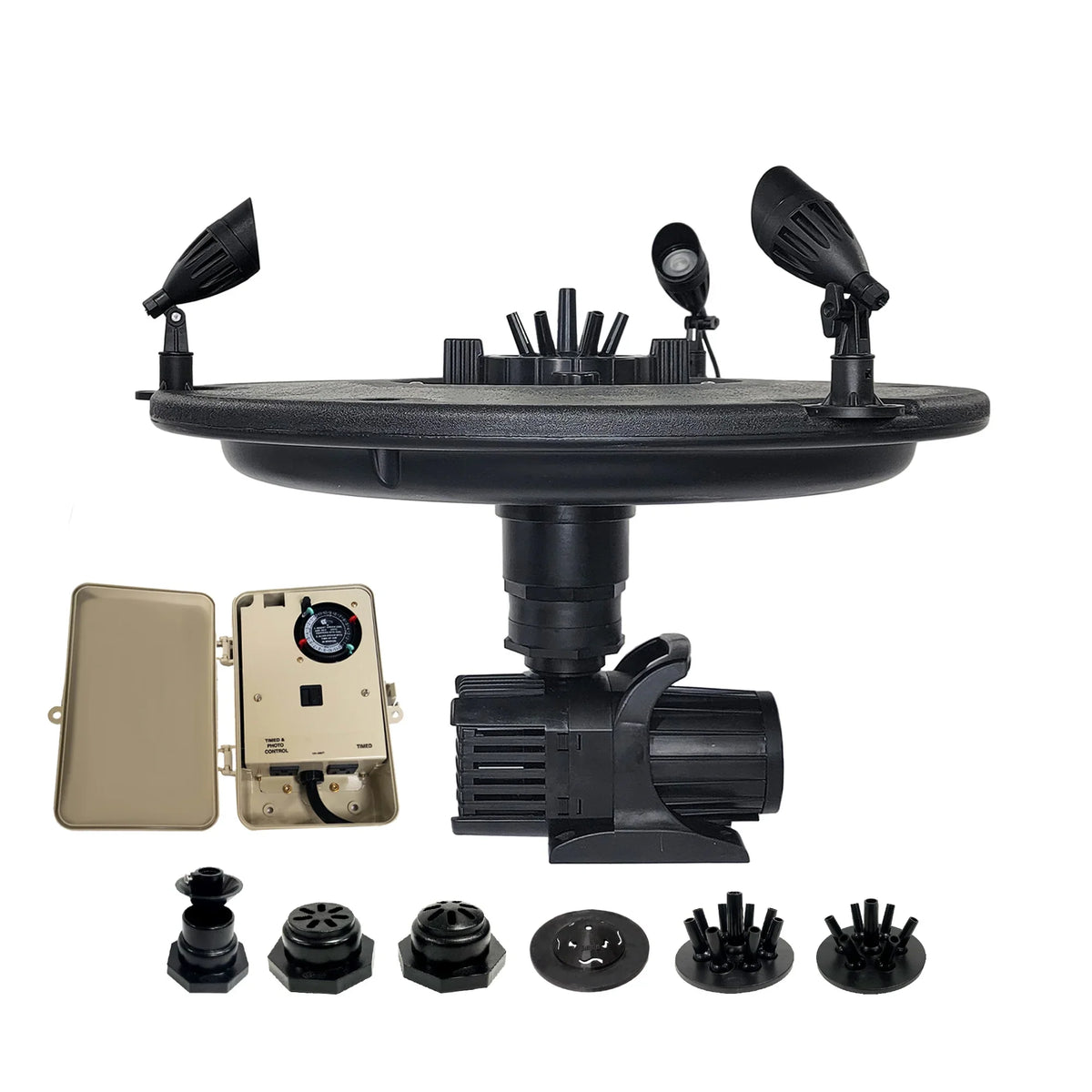 1/2  Floating Fountain | 100 foot Cord | 9 Patterns | Color-Changing Lights | Control Box | Surface Aeration for Ponds