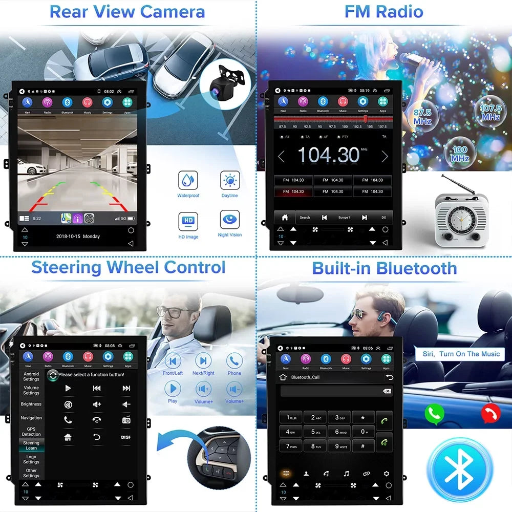 Podofo 2+64G for Ford Focus 2012-2018 Wireless Carplay Android Auto Mirror Link 9.7'' Touchscreen Car Stereo Radio Android 13  1080P    Bluetooth ,  Rearview Camera