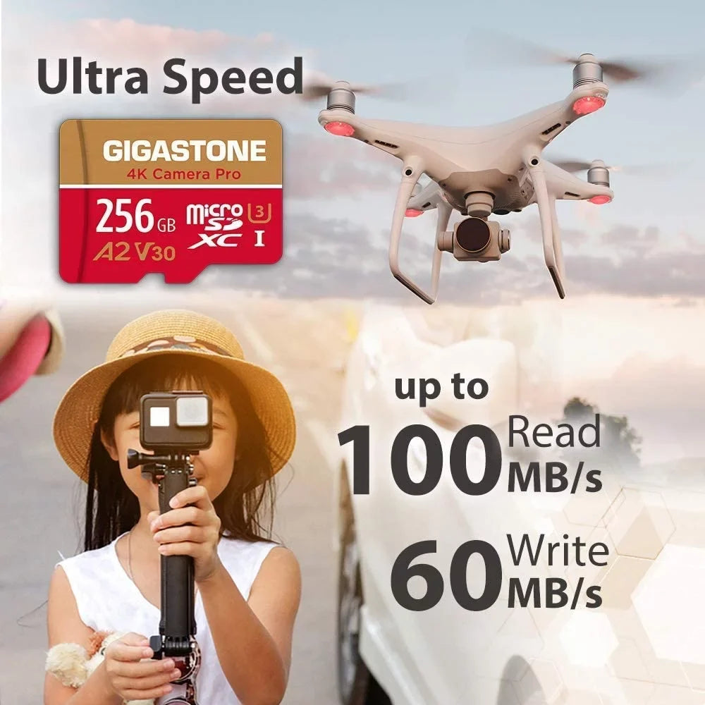 Dane-Elec Gigastone 4K Class10 U3 A2 V30 Camera Pro MicroSDXC Card, 256GB