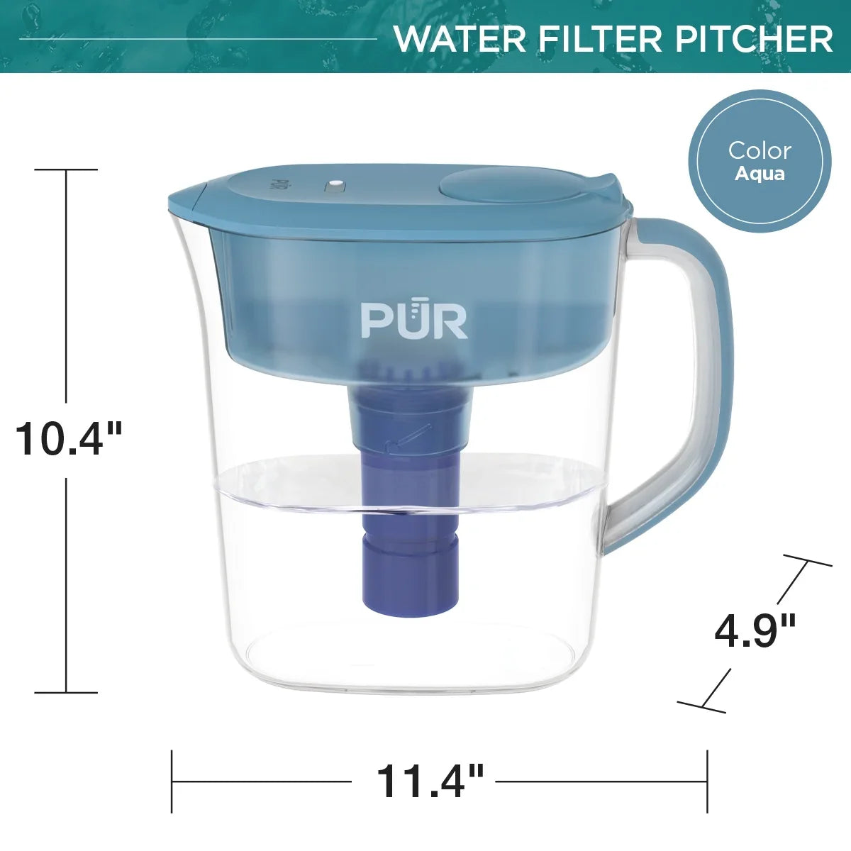 11-Cup Water Pitcher Filtration System, W 11.4" x H 10.4" x L 4.9", Aqua, PPT111G