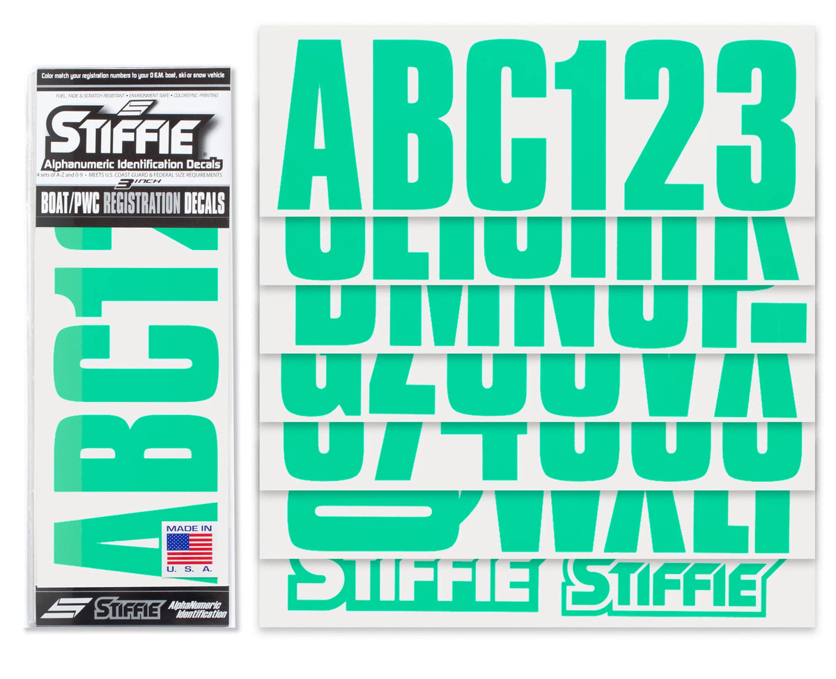 Uniline SeaFoam Green 3" Alpha-Numeric Identification Custom Kit Registration Numbers & Letters Marine Stickers Decals for Boats & Personal Watercraft