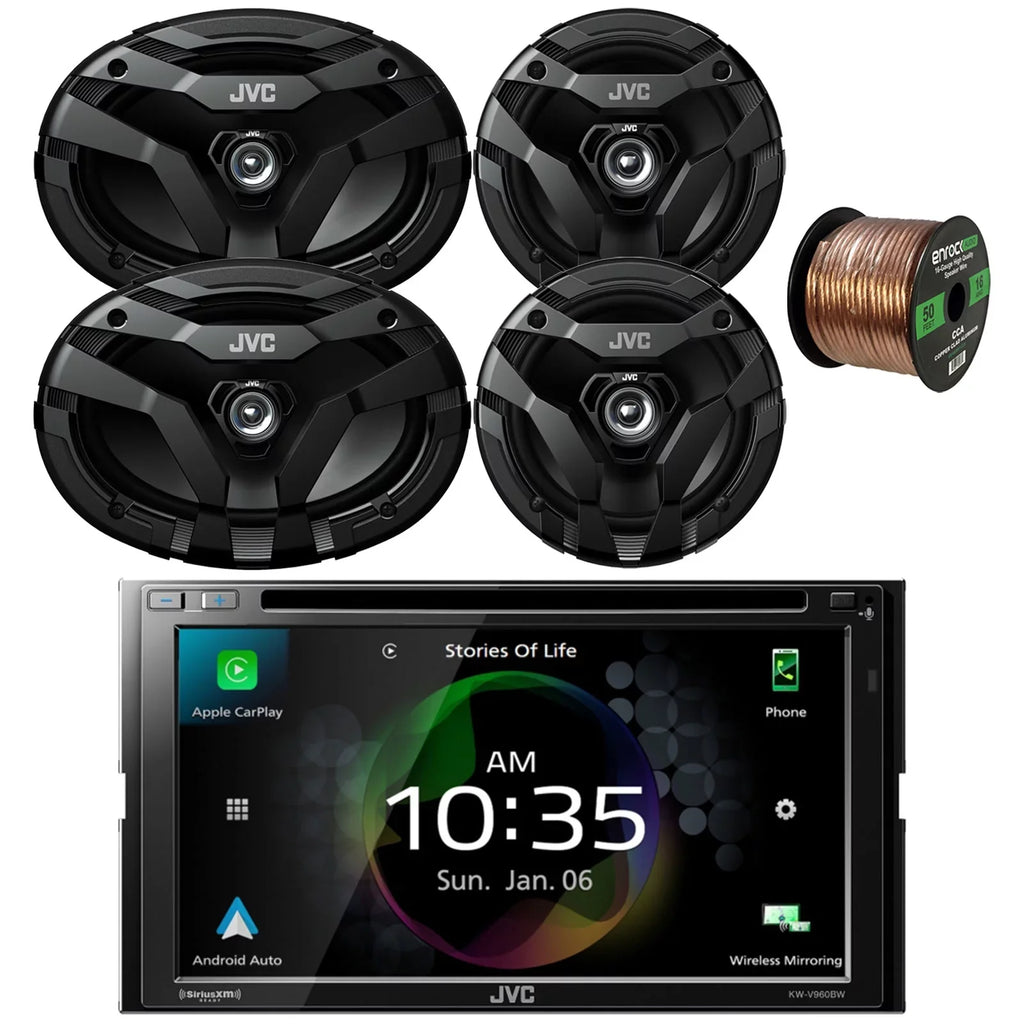 '-V960BW Double  / Radio Dual  Bluetooth / Player Car Receiver Bundle Combo with 2x 6.5" 2-Way Coaxial 300W Car Audio Speakers, 2x 6x9" 400W Vehicle Speakers, 16G Speaker Wire